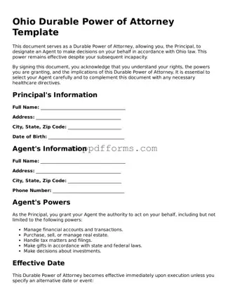 Durable Power of Attorney Document for Ohio State