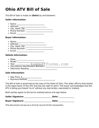 ATV Bill of Sale Document for Ohio State