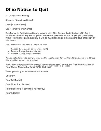 Notice to Quit Document for Ohio State
