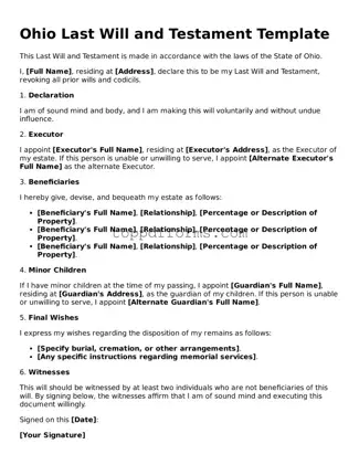 Last Will and Testament Document for Ohio State