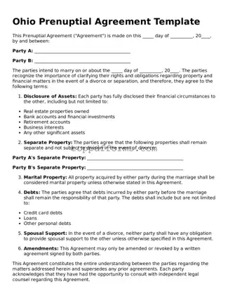 Prenuptial Agreement Document for Ohio State