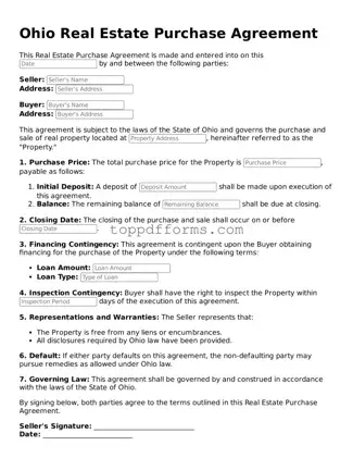 Real Estate Purchase Agreement Document for Ohio State