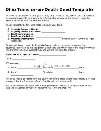 Transfer-on-Death Deed Document for Ohio State