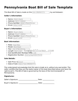 Boat Bill of Sale Document for Pennsylvania State