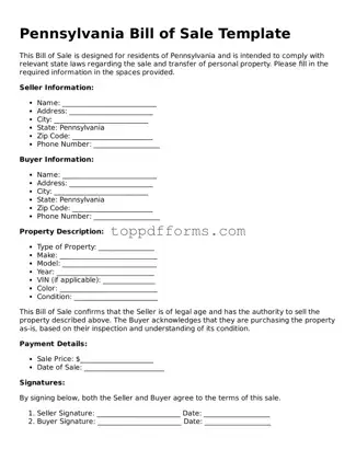 Bill of Sale Document for Pennsylvania State