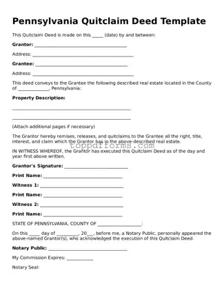 Quitclaim Deed Document for Pennsylvania State
