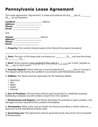 Lease Agreement Document for Pennsylvania State
