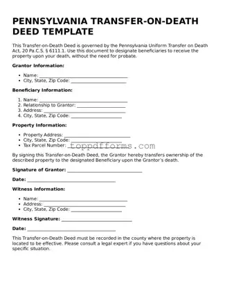 Transfer-on-Death Deed Document for Pennsylvania State