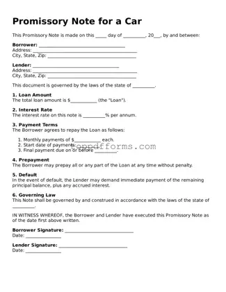 Free Promissory Note for a Car Template