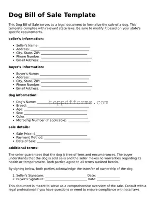 Free Dog Bill of Sale Template