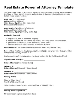 Free Real Estate Power of Attorney Template