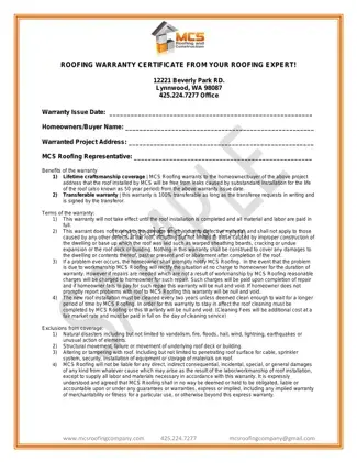 Free Roofing Warranty Certificate Form