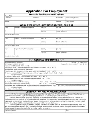 Free Spanish Application Employment Form