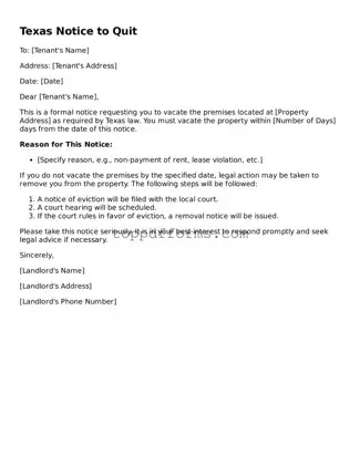 Notice to Quit Document for Texas State