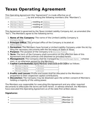 Operating Agreement Document for Texas State