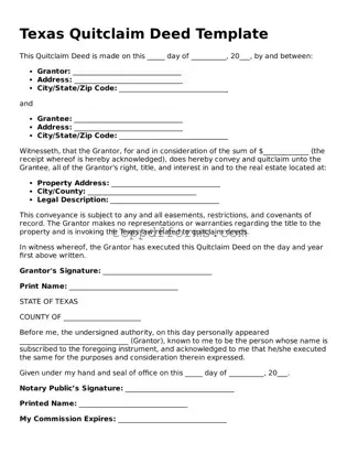 Quitclaim Deed Document for Texas State