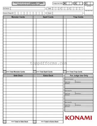 Free Konami Decklist Form