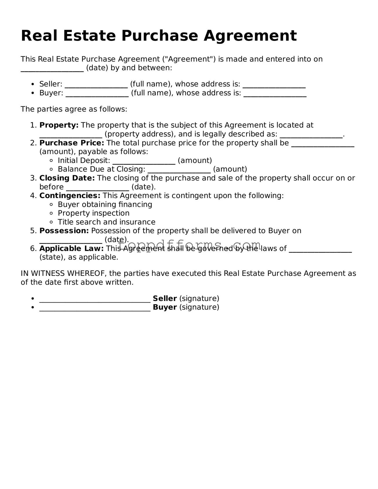 Free Real Estate Purchase Agreement Template