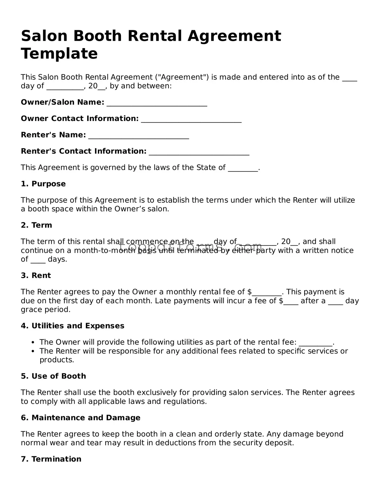 Free Salon Booth Rental Agreement Template