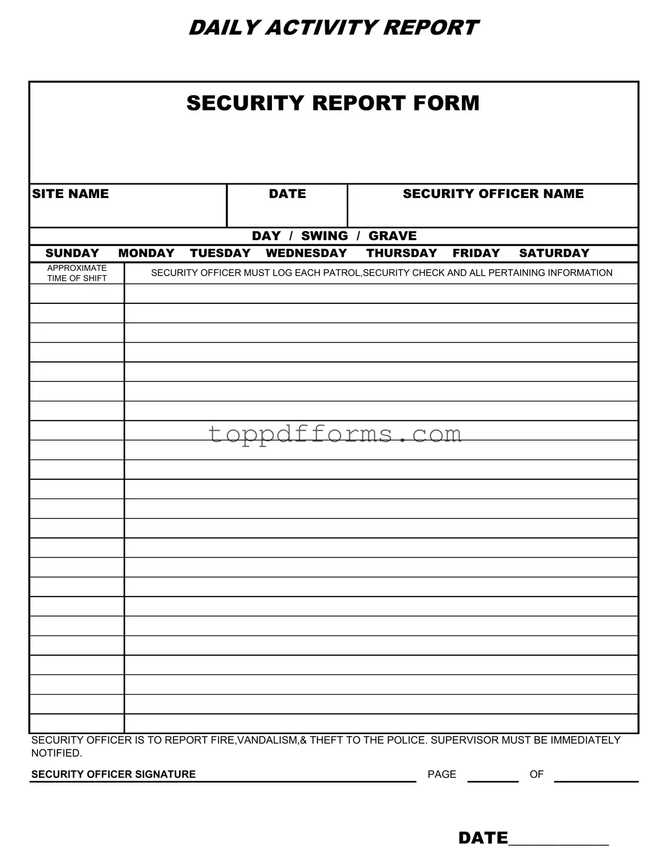 Free Security Guard Daily Report Sample Form