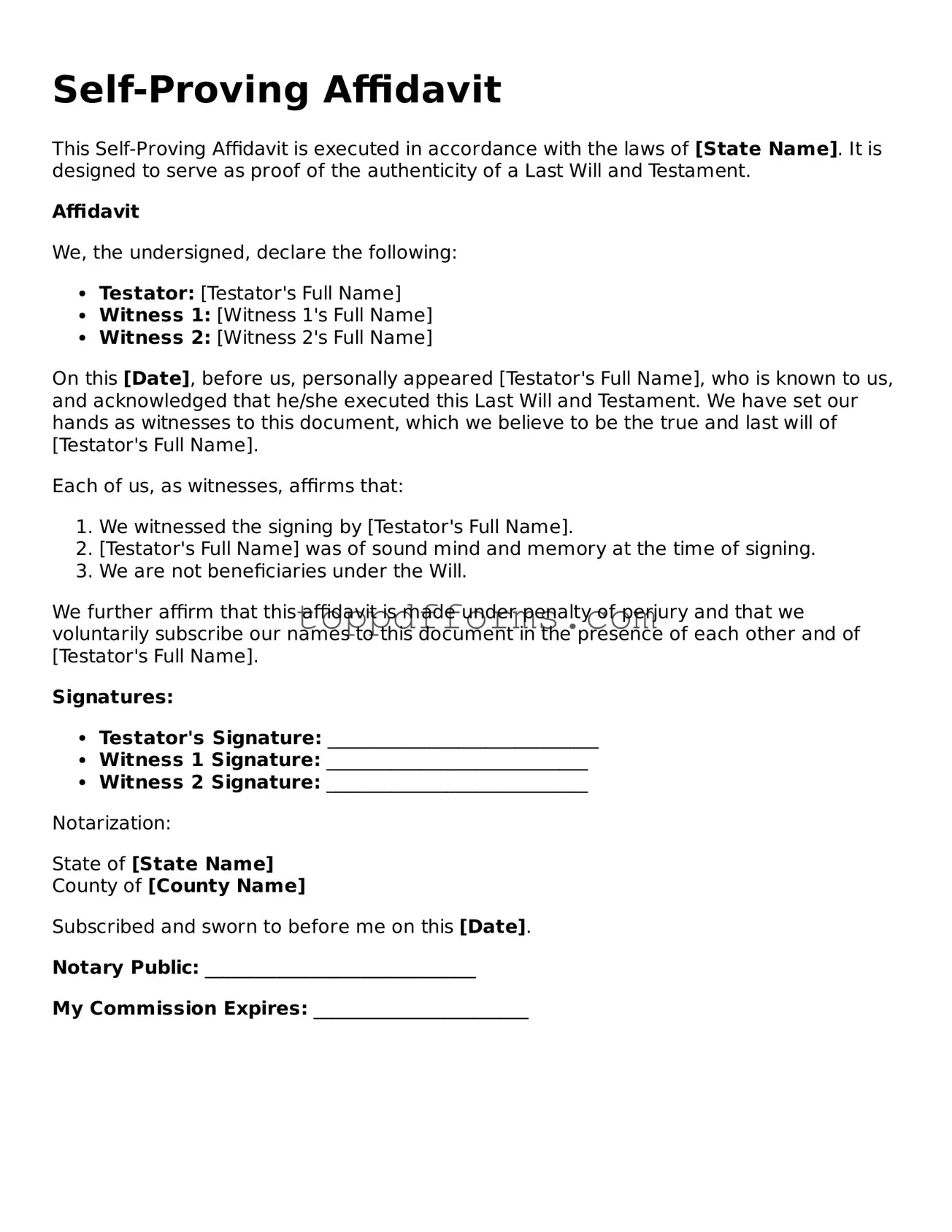 Free Self-Proving Affidavit Template