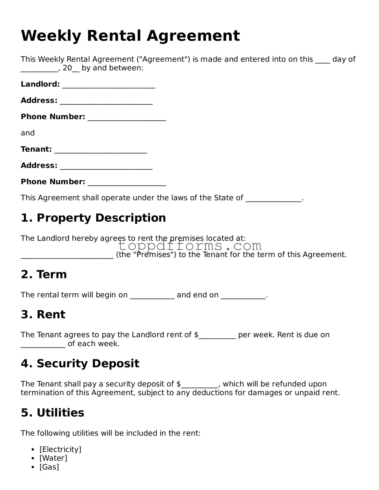Free Weekly Rental Agreement Template