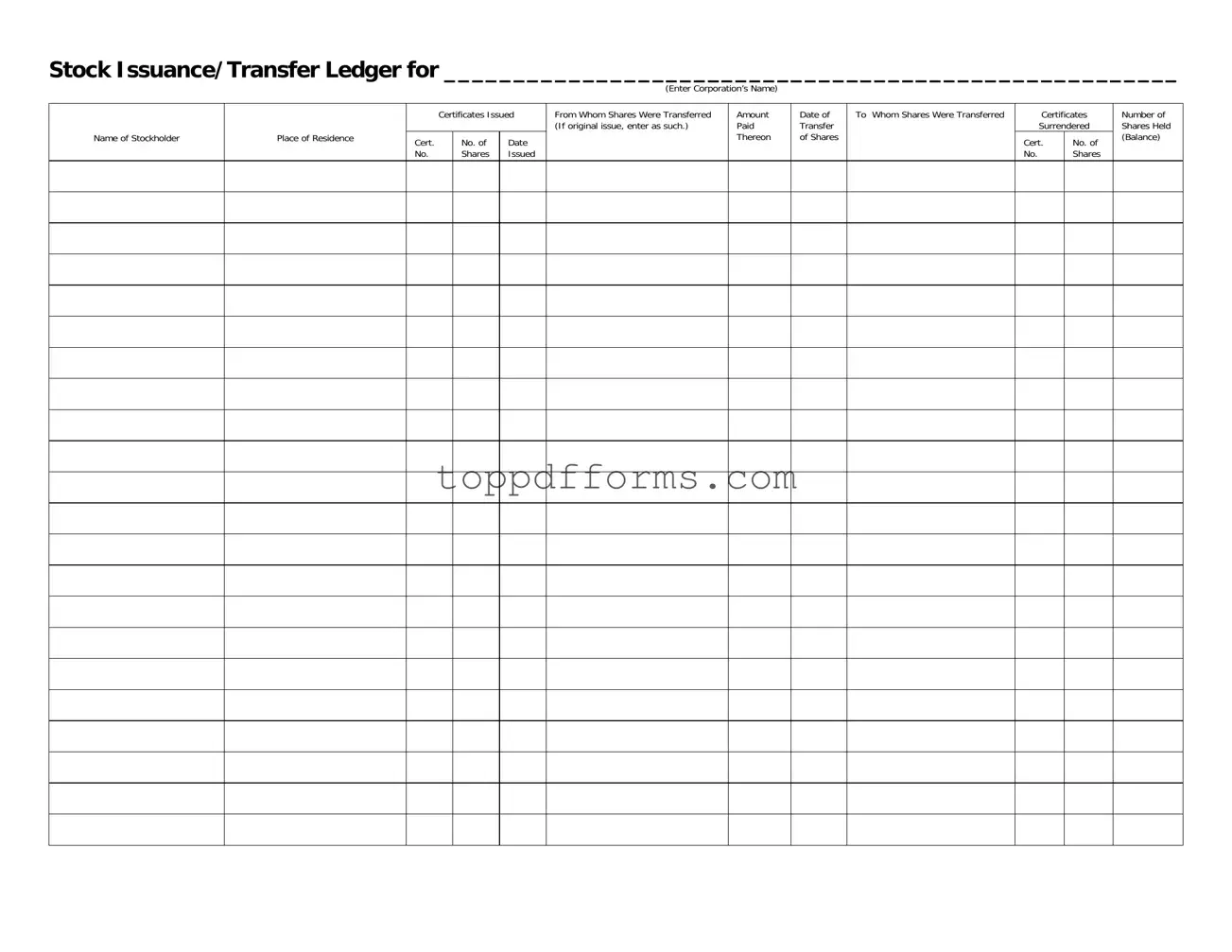 Free Stock Transfer Ledger Form