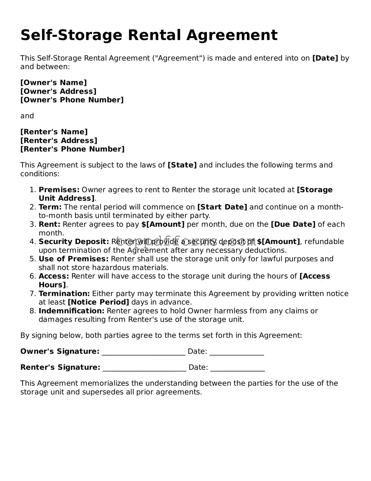 Free Self-Storage Rental Agreement Template