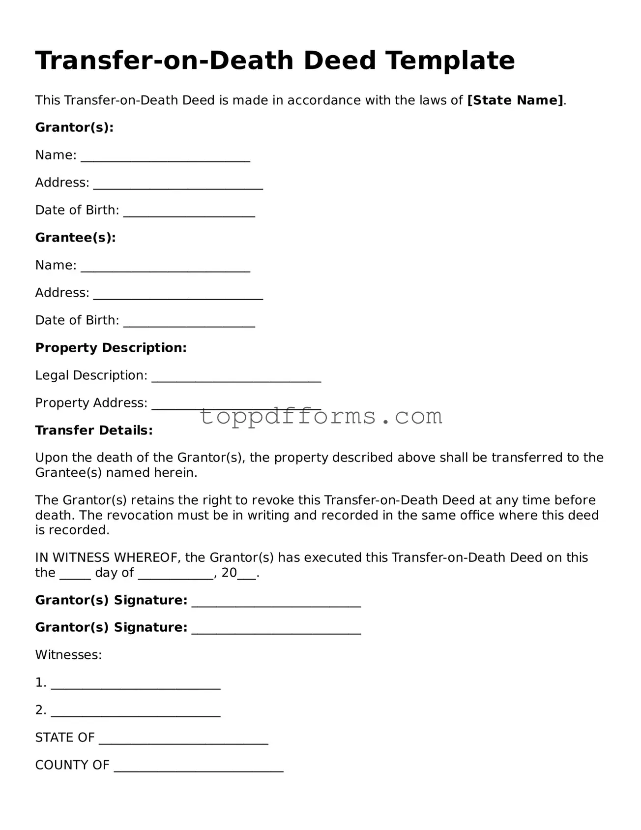 Free Transfer-on-Death Deed Template