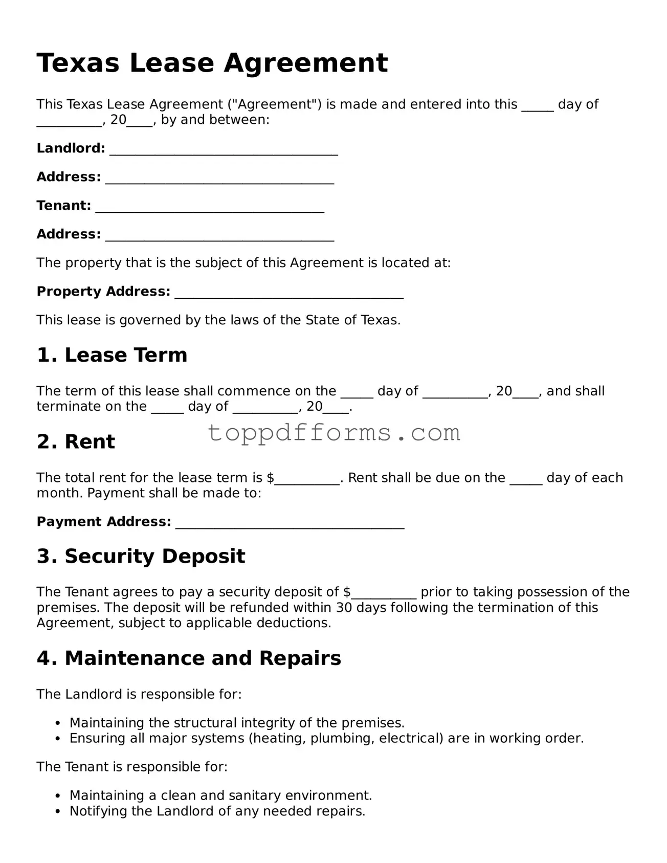 Lease Agreement Document for Texas State