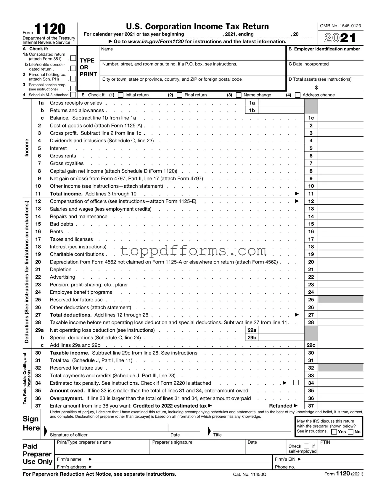 Free IRS 1120 Form