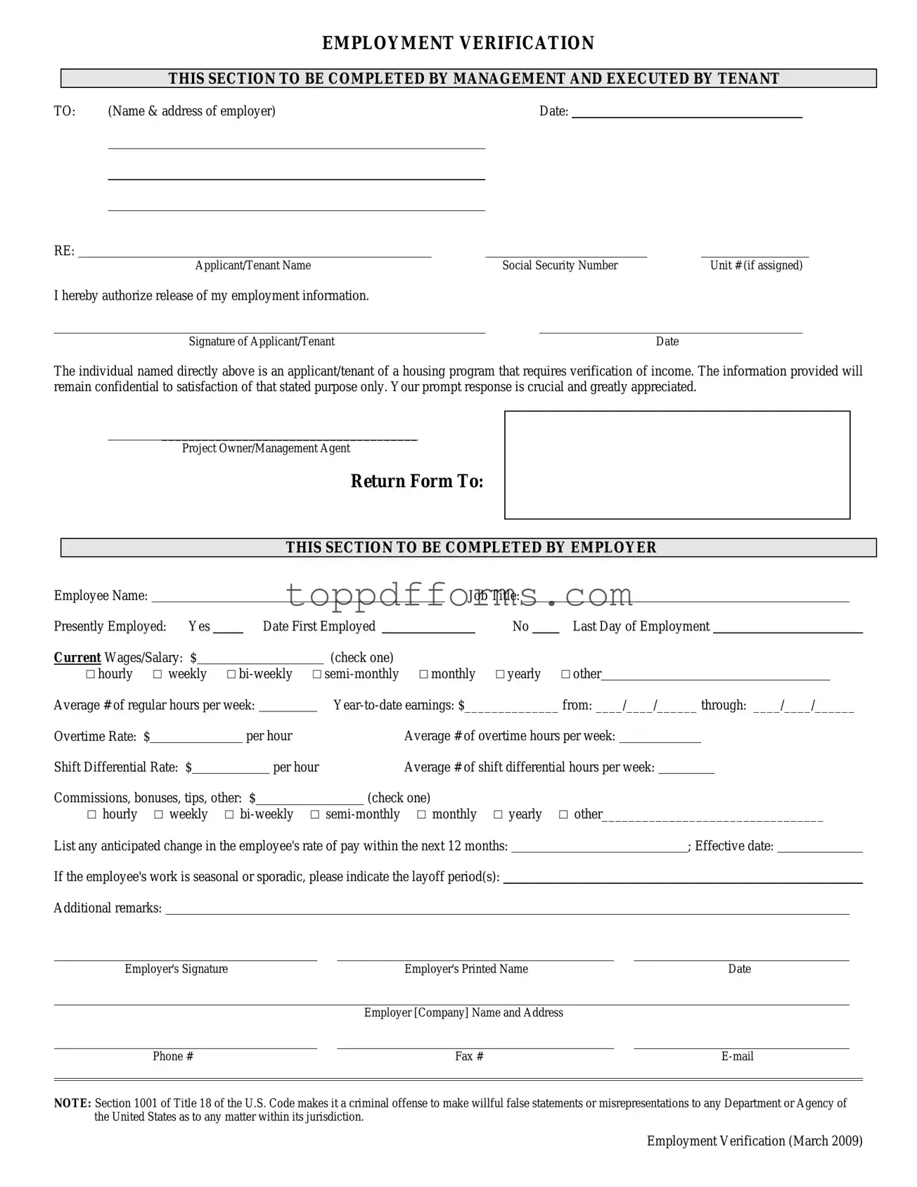 Free Employment verification form Form